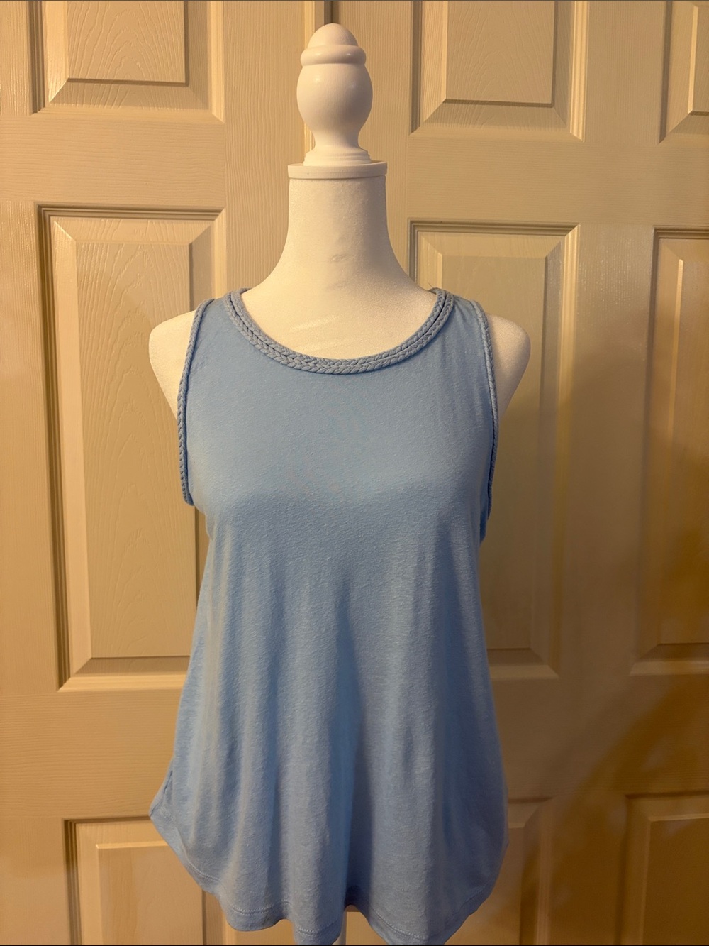 LOFT Light Blue Braided Trim Scoop Tank